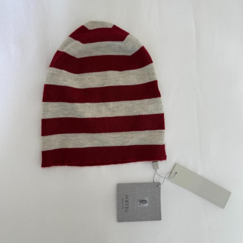 Gray and burgundy striped beanie by J.Lindeberg